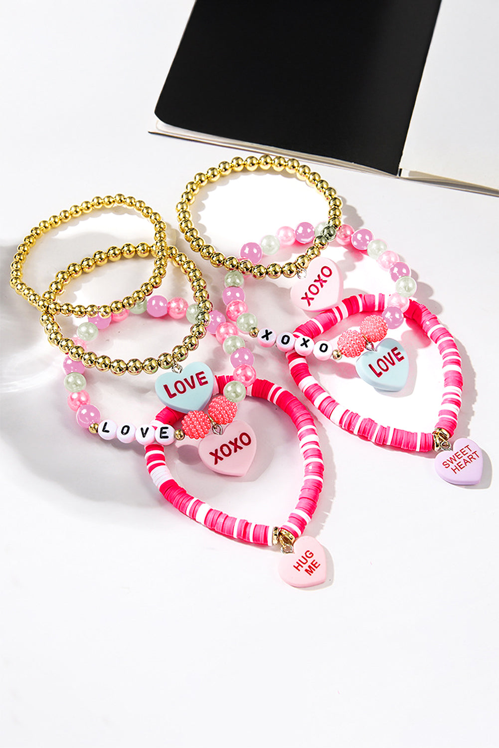 Bonbon Letter Print Heart Beaded Valentines Bracelet