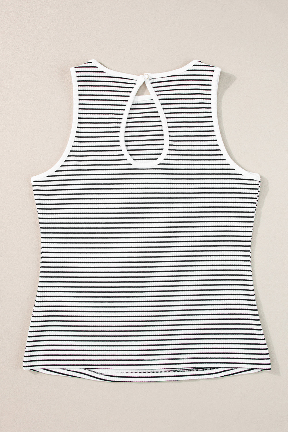 White Striped Print Cutout Ribbed Knit Tank Top