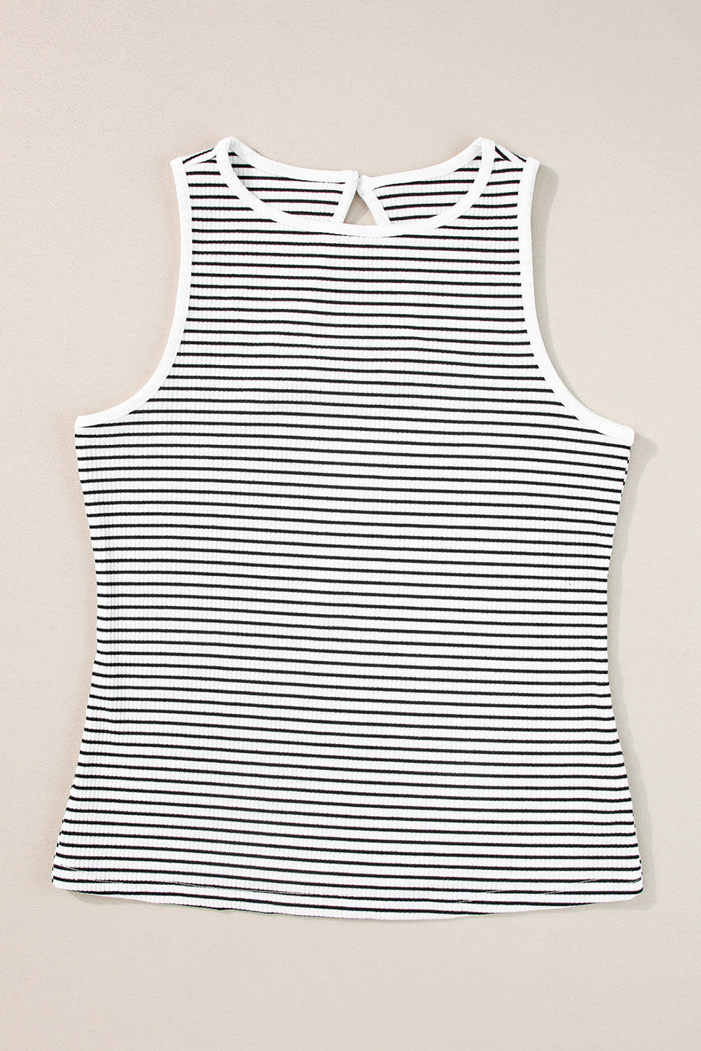 White Striped Print Cutout Ribbed Knit Tank Top