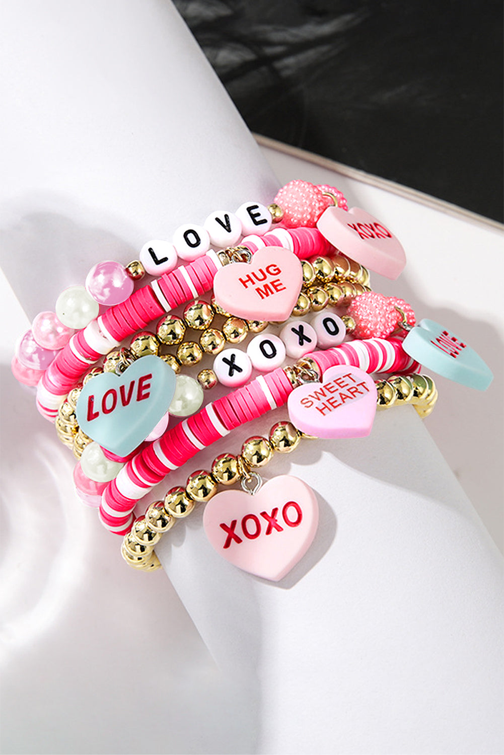 Bonbon Letter Print Heart Beaded Valentines Bracelet