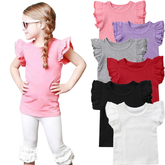 Girls Frill Trim Butterfly Sleeve Blouse