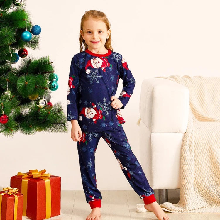 Tiny Santa Claus Christmas Family Pajamas Blue