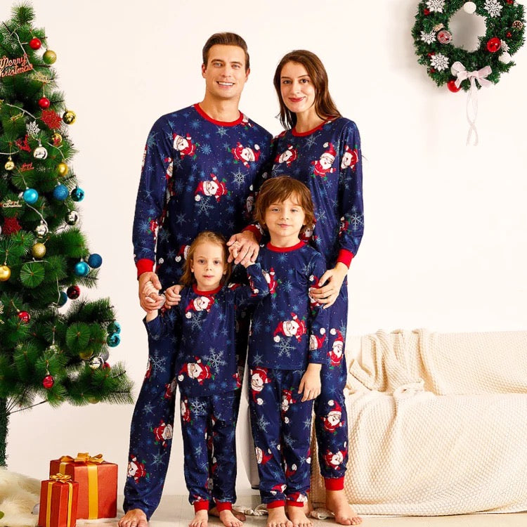 Tiny Santa Claus Christmas Family Pajamas Blue