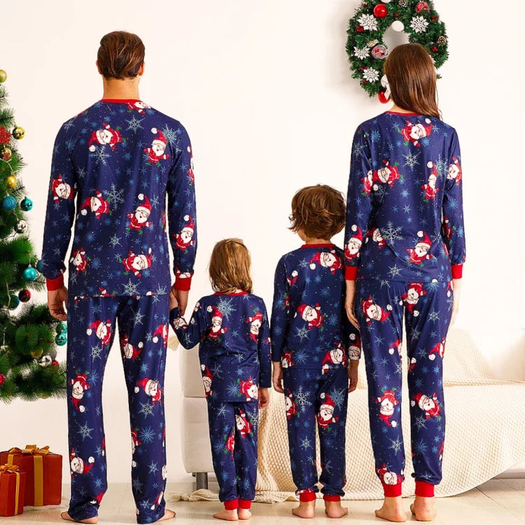 Tiny Santa Claus Christmas Family Pajamas Blue